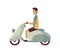 Vector modern creative flat design illustration featuring young man commuting on retro scooter. Man riding classic