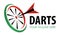 Vector modern darts game label. Creative sporting symbol. Darts, dartboard, ribbon for leisure design.  Hobby concept