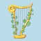 Vector modern flat design greeting card or poster template on Happy Saint Patrick s Day featuring golden harp