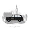 Vector modern flat design web icon on commercial transport London classic black taxi cab, isolated, side view. Retro hackney