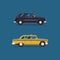 Vector modern flat design. Yellow and blackTaxi car London and New York.