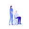 Vector modern flat nursing house person illustration. Couple of woman elderly lady sitting on wheelchair and caregiver isolated on