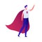 Vector modern flat superhero person energy illustration. Color hero with cloak and full battery charge symbol isolated on white.