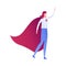 Vector modern flat superhero person energy illustration. Color hero female with cloak and full battery charge symbol isolated on