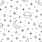 Vector modern hand drawn vector seamless pattern of planets, moon, stars. Universe line drawings background. Trendy space signs