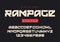 Vector modern heavy display font named Rampage, blocky typeface, futuristic uppercase letters and numbers, alphabet.