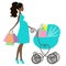 Vector of modern pregnant mommy with vintage baby carriage, online store, logo, silhouette