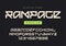 Vector modern regular display font named Rampage, blocky typeface, futuristic uppercase letters and numbers, alphabet.