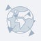 Vector modern soft icon of the Earth globe with mark points on it. It represents a concept of travelling, trip around the world,