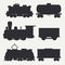 Vector modern and vintage trains silhouettes set with cargo wagons and tank. Steam, diesel and electric locomotives