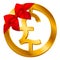 Vector money Great British Pound Sterling sign Sterling coin icon with red bow, ribbon
