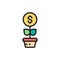 Vector money tree, financial investments, invest flat color line icon.