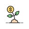 Vector money tree, save money, invest flat color line icon.