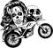 vector monochromatic illustration of Motorcycle with makeup woman and skull