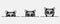 Vector Monochrome Hand Drawm Black, White Hiding Peeking Kitten Set Isolated. Kitten Head Peeking Over Blank White