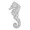 Vector monochrome hand drawn zentagle illustration of sea horse.