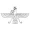 Vector monochrome icon with ancient egyptian symbol Faravahar