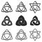 Vector monochrome icon set with Ancient sign Triquetra