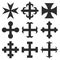 Vector monochrome icon set with Medieval heraldic crosses