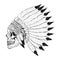 Vector monochrome illustration of stylized skull wearing war bonnet