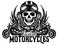 Vector monochrome image with skulls, motorcycles, wings, engine