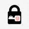 Vector monochrome lock icon with key and fingerprint. Element on transparent background