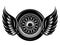 Vector monochrome pattern - car wheel with wings