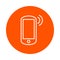 Vector monochrome round icon smartphone transmitting data, flat style