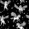 Vector monochrome seamless pattern of winged pegasus