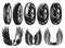 Vector monochrome set of motorcycle wheels and wings