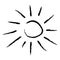 Vector monochrome sun illustration, creative black and white hand drawn icon for warm or hot weather design, bright sunburst
