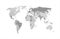 Vector monochrome world map, atlas background isolated o white, gray map template with geographic borders.