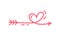 Vector monoline arrow with heart. Valentines Day Hand Drawn icon. Holiday sketch doodle Design plant element valentine