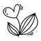 Vector monoline flower with heart. Valentines Day Hand Drawn icon. Holiday sketch doodle Design plant element valentine