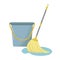 Vector mop and bucket. Floor mopping concept for housework design. Cleaning service banner. Domestic hygiene household.