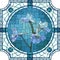 Vector mosaic illustration of blooming blue delphinium.
