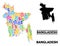 Vector Mosaic Map of Bangladesh of Bank and Dollar Parts