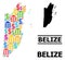 Vector Mosaic Map of Belize of Banking and Commerce Items