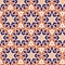Vector mosaic orange purple stars. Repetition geometric background. Ornate triangle texture print.