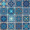 Vector mosaic patchwork ornament with square tiles. Seamless texture. Portuguese azulejos decorative pattern