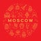 Vector Moscow illustration. Traditional Russian golden symbols on a red background