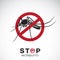 Vector of mosquito in red stop sign on white background. Insect.