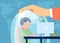 Vector of a mother keeping a child in a glass dome while he is browsing web