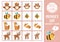Vector Mothers day memory game cards with baby animals and their mothers. Matching activity with cute characters. Remember and