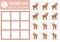 Vector Mothers day tic tac toe chart with cute baby deer and his mother. Holiday board game playing field with forest animals.