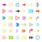Vector motion arrows icon. Flat colorful line pointer for direction ui. Graphic colorful cursor shape for navigation button for