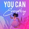 Vector Motivational poster with cute black girl in pink dress doing jump up or flying, woman feeling inspiration