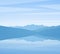 Vector Mountains Lake. Flat calm blue Landscape.