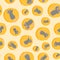 Vector mouse and cheese yellow background. Year of rat seamless pattern