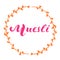 Vector muesli lettering pink logo design in orange circle of twigs